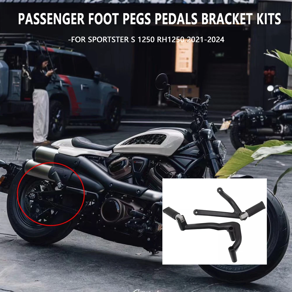 Новый МОТОЦИКЛ, черные подножки для пассажира, комплект кронштейнов для педалей, подходят для Harley Sportster S rh1250s 2021 2022 2023 2024 Новый МОТОЦИКЛ, черные подножки для пассажира, комплект кронштейнов для педалей, подходят для Harley Sportster S rh1250s 2021 2022 2023 2024