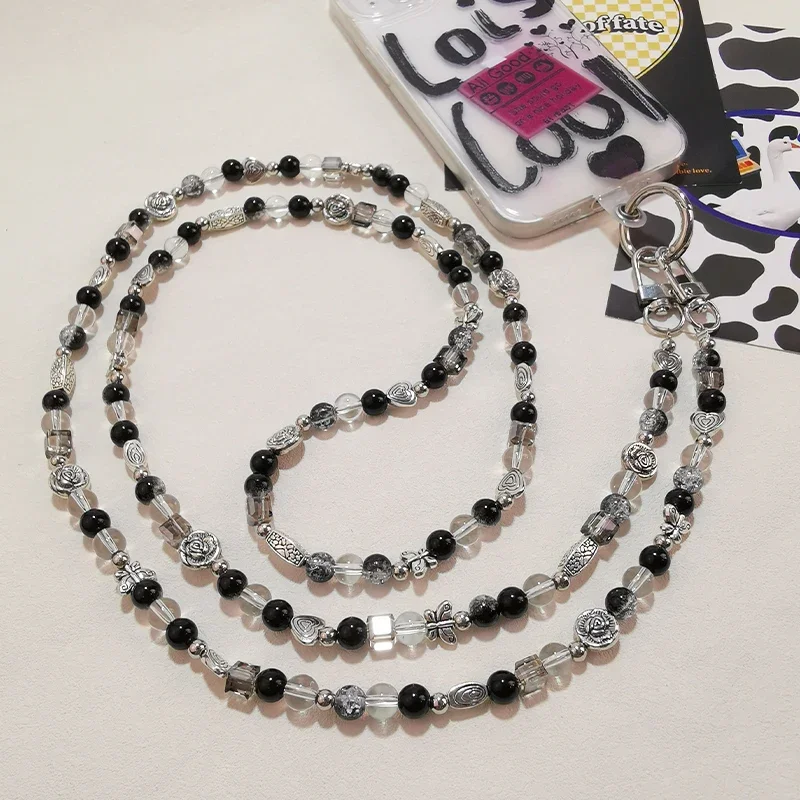 

Mobile Phone Lanyard Long Diagonal Shoulder Strap Vintage Pendant Beaded Flower Pendant Universal Phone Case Bag Anti Loss Sling