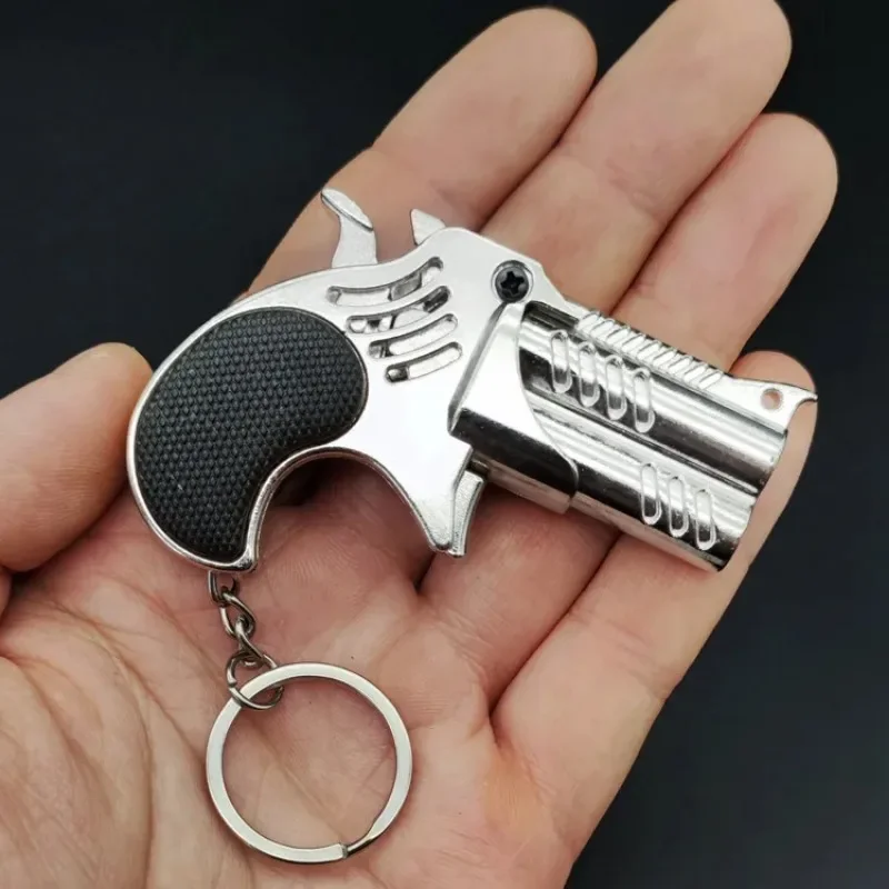 Kid Mini Folding Rubber Band Gun 6 Shot Leather Band Gun Alloy Model Pistol Collection Toy for Children Boy Gift Shot Keychain