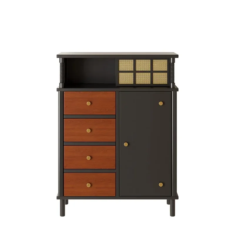 

Retro American rattan chest red and black color matching bedroom wall cabinet