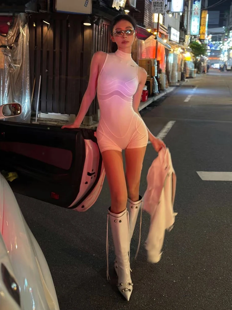 

Sexy White Svel Onesie for Girls High Waist ort Pants Street Sle Functional Faion Tight Fit Bodycon Jumpsuit