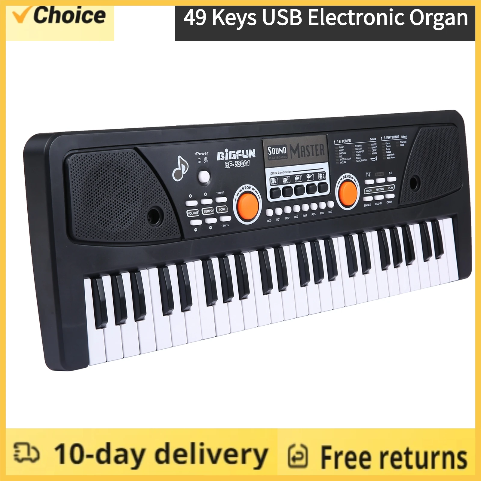 BIGFUN 37 Keys/49 Keys USB Electronic Organ Keyboard Piano Digital Music Electronic Keyboard with Microphone Black