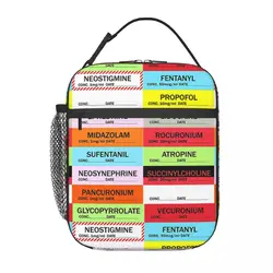 Anesthesia Medication Labels Insulated Lunch Bags for Picnic Doctor Nurse Medicine Resuable Thermal Cooler Lunch Box Women Kids