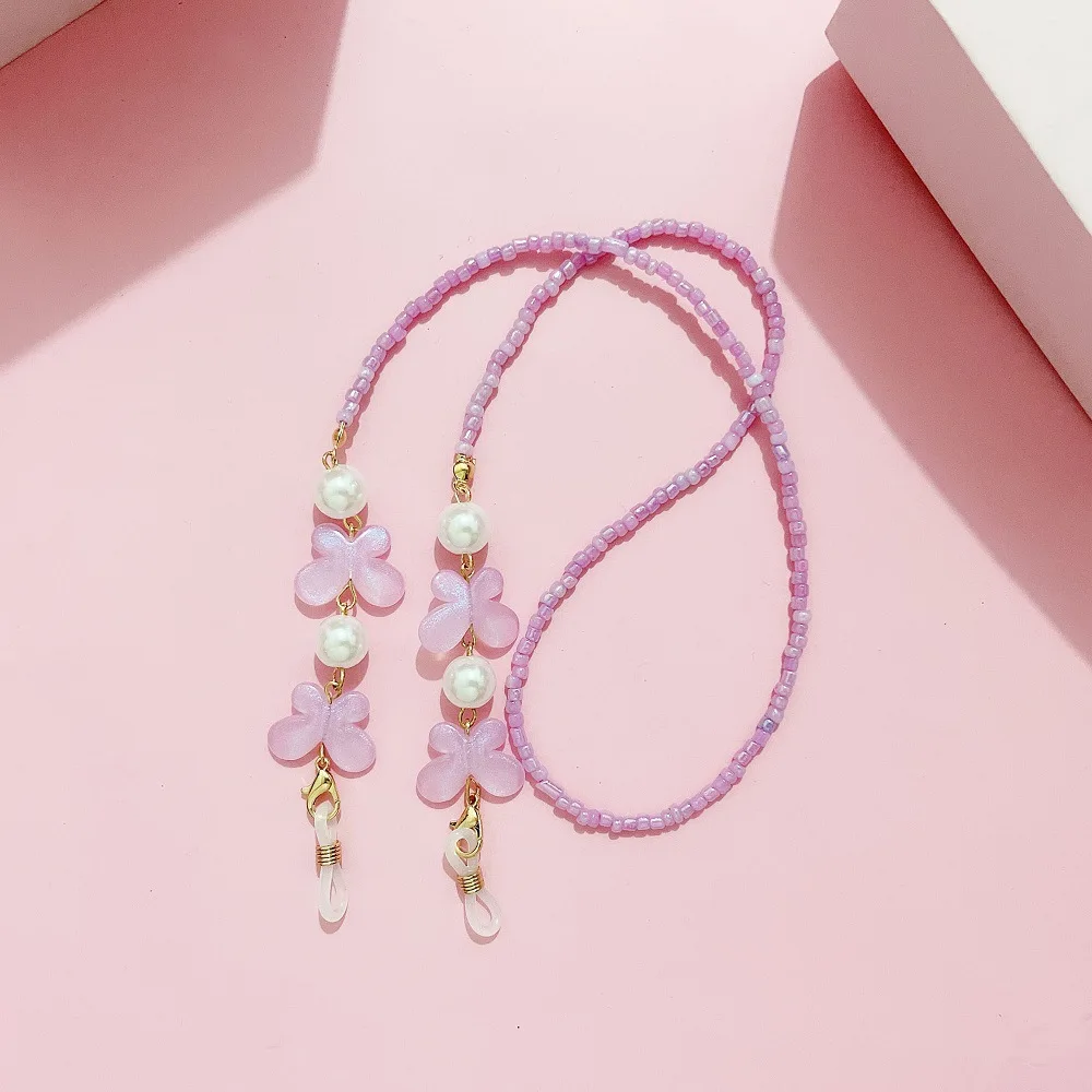 

55cm short butterfly pearl bead glasses hanging chain cute and fashionable glasses anti slip hanging rope
