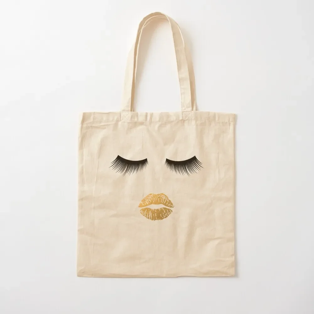 

Lashes and Lips - Gold Lips and Eyelashes Makeup Face Tote Bag reusable grocery bags large tote bag Shopper handbag Tote Bag