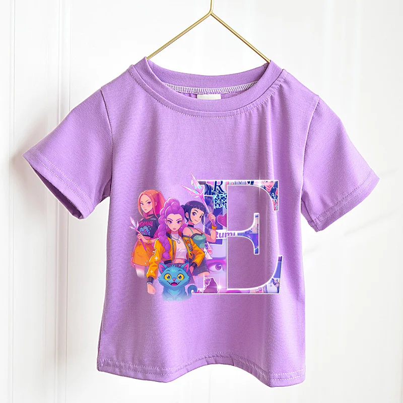 

Хлопковая футболка KPop «Охотники на демонов», летние рубашки для отдыха для девочек, футболки с буквами мультфильмов аниме для малышей, топы, детская модная одежда, подарок