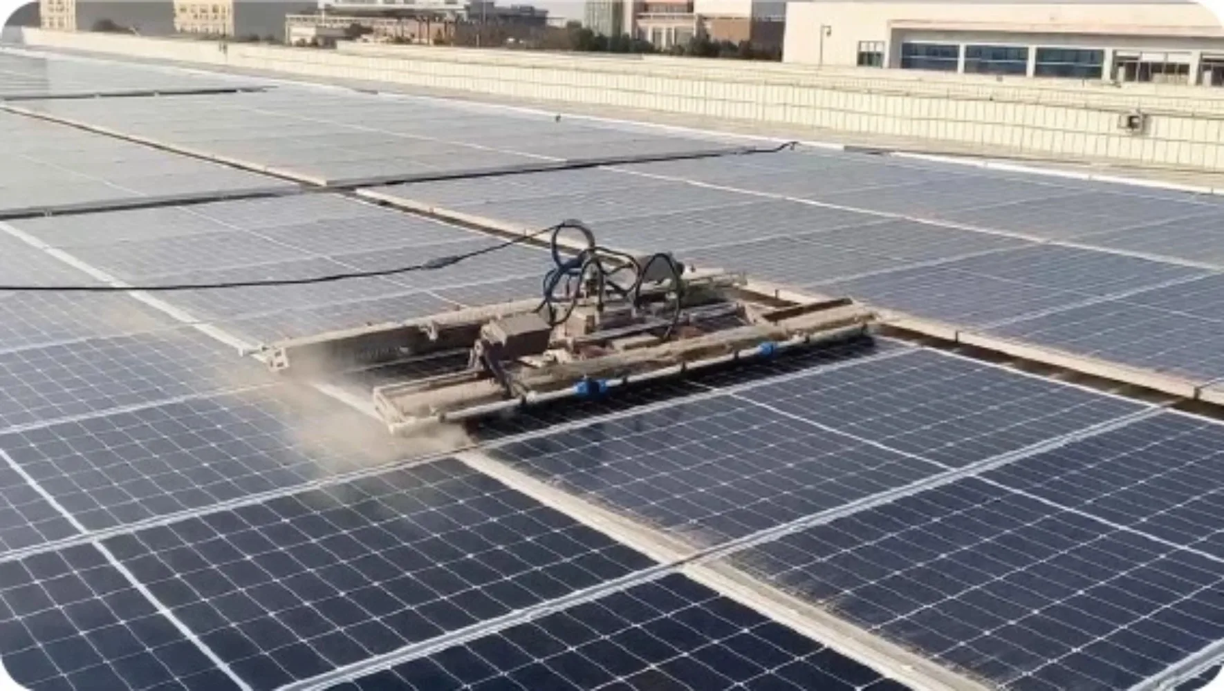 hot   Rooftop Solar Panel Cleaning Robot Battery Powered Dry/Water Mode Photovoltaic Solar Cleaning Robot