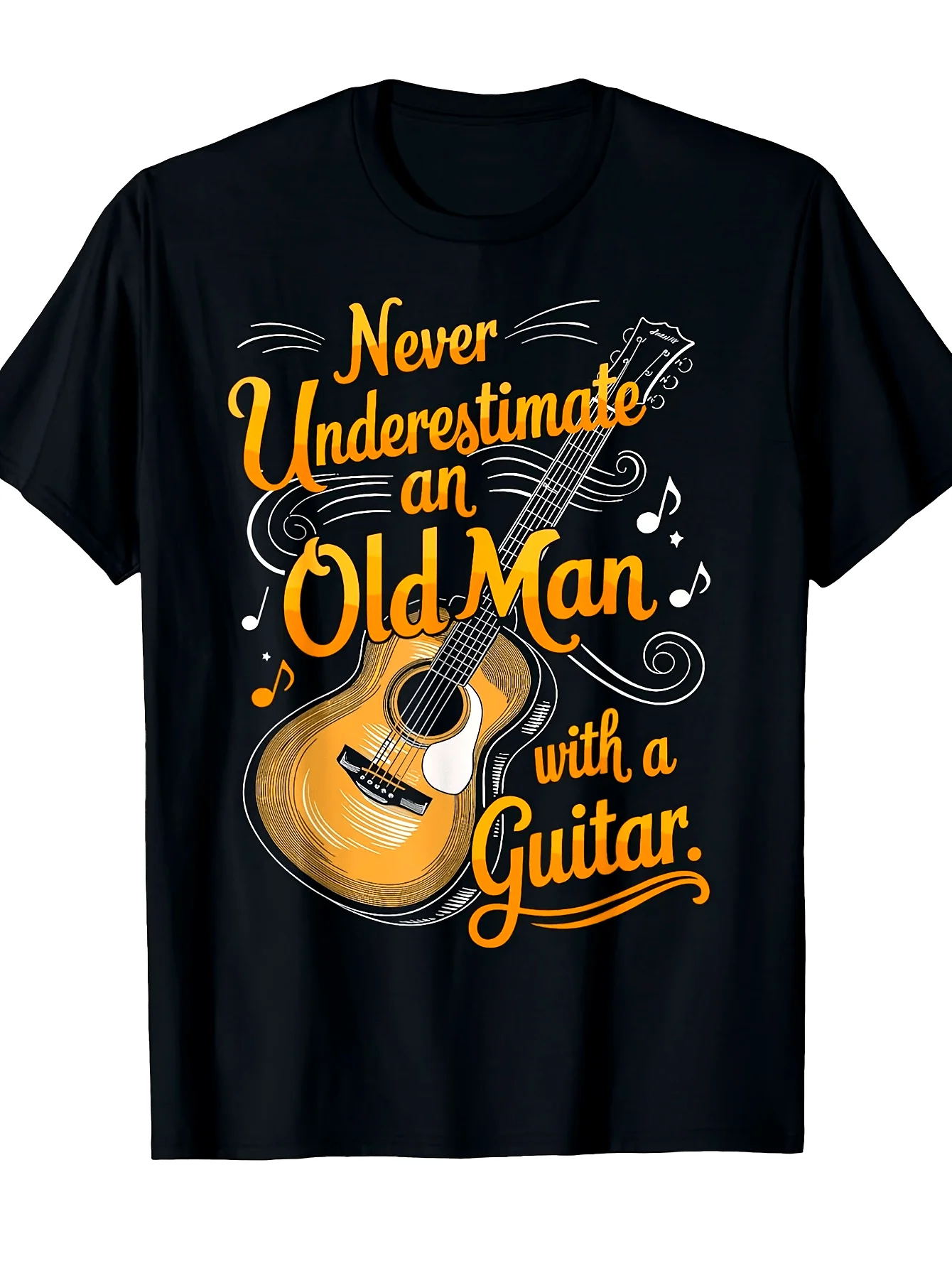 T-shirt Features Original Orange and Yellow Acoustic Guitars Accompanied By The Phrase  Shirts for Women T Shirt Women  Tshirt