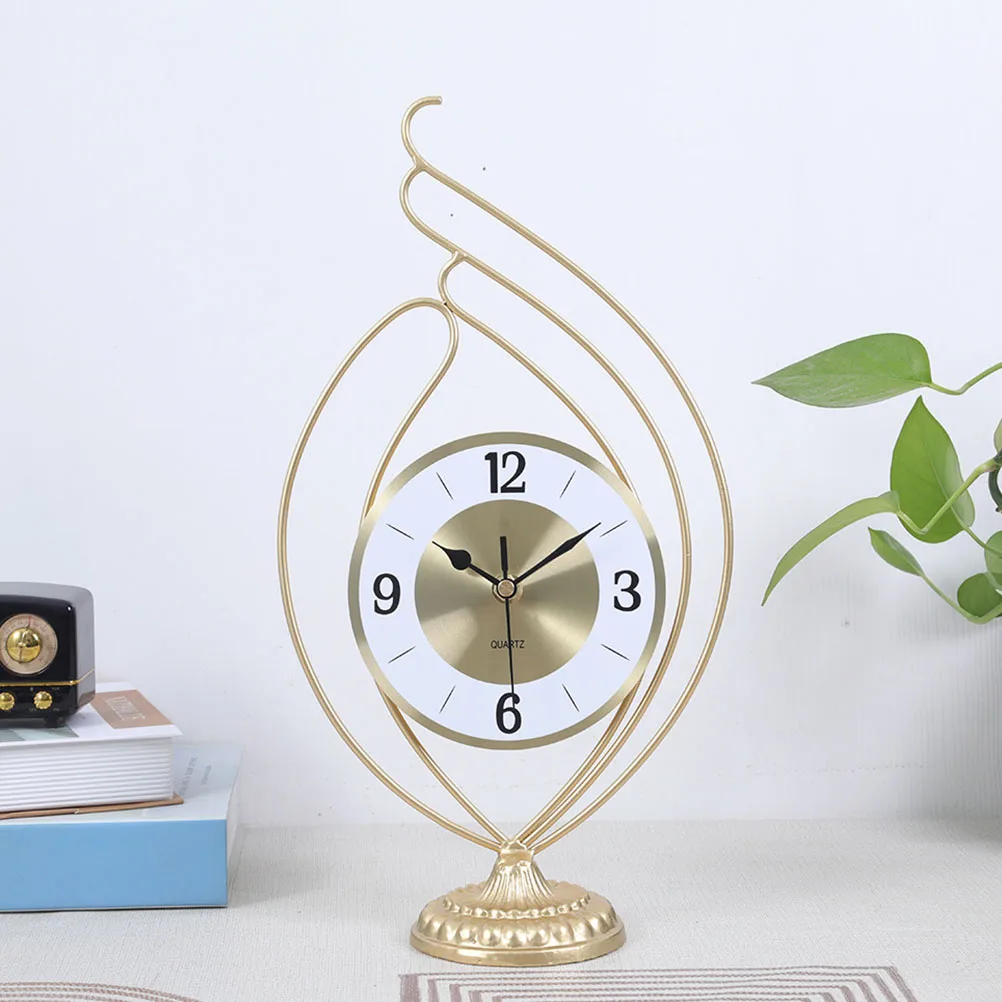 

Vintage Golden Metal Desktop Clock Silent Sweep Office Decorative Table Clock for Living Room Bedroom