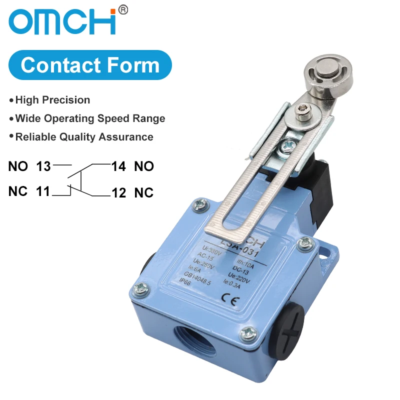 Interruptor de Viagem à Prova d'Água IP66 com Contato de Prata OMCH, Série LSA 10A LSA-001 003 012 021 031, Interruptor de Limite