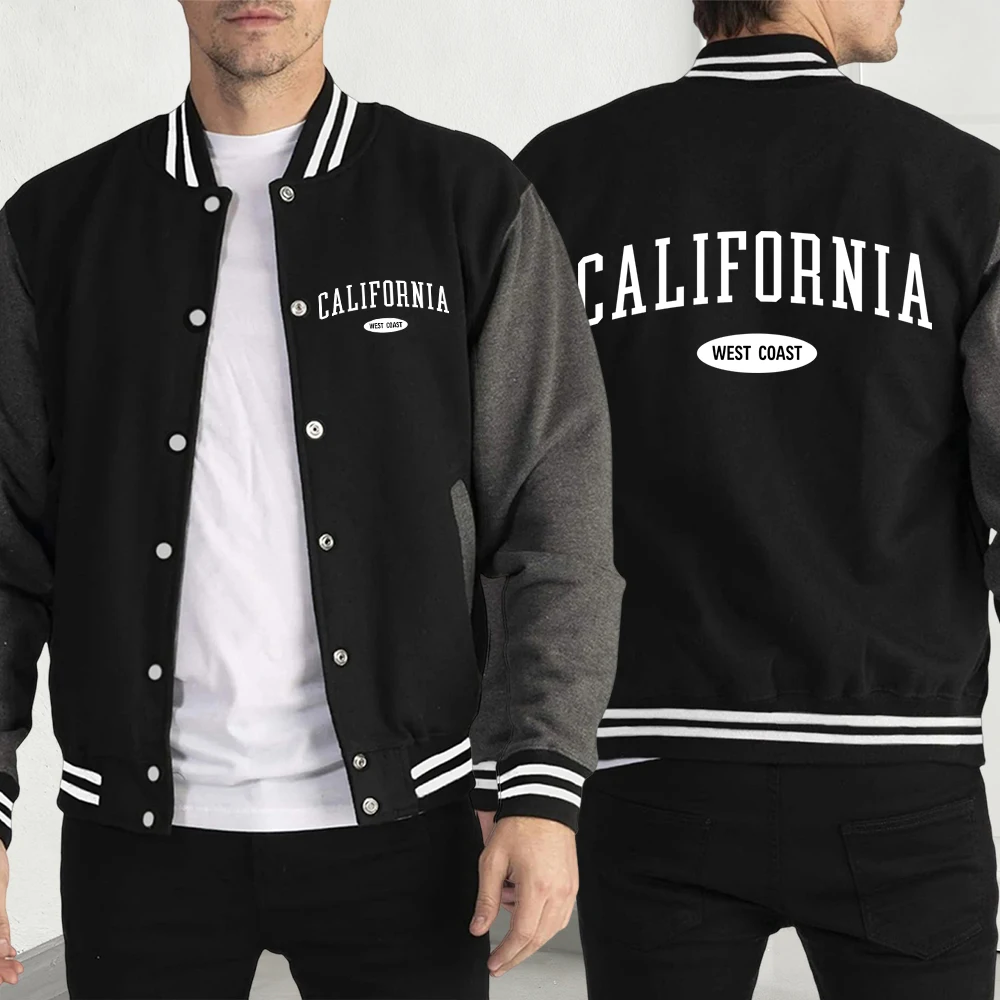 

In The California West Printing Jacket For Men Autumn Loose Baseball Jersey Casual Fleece Streetwear Unisex American Button Coat