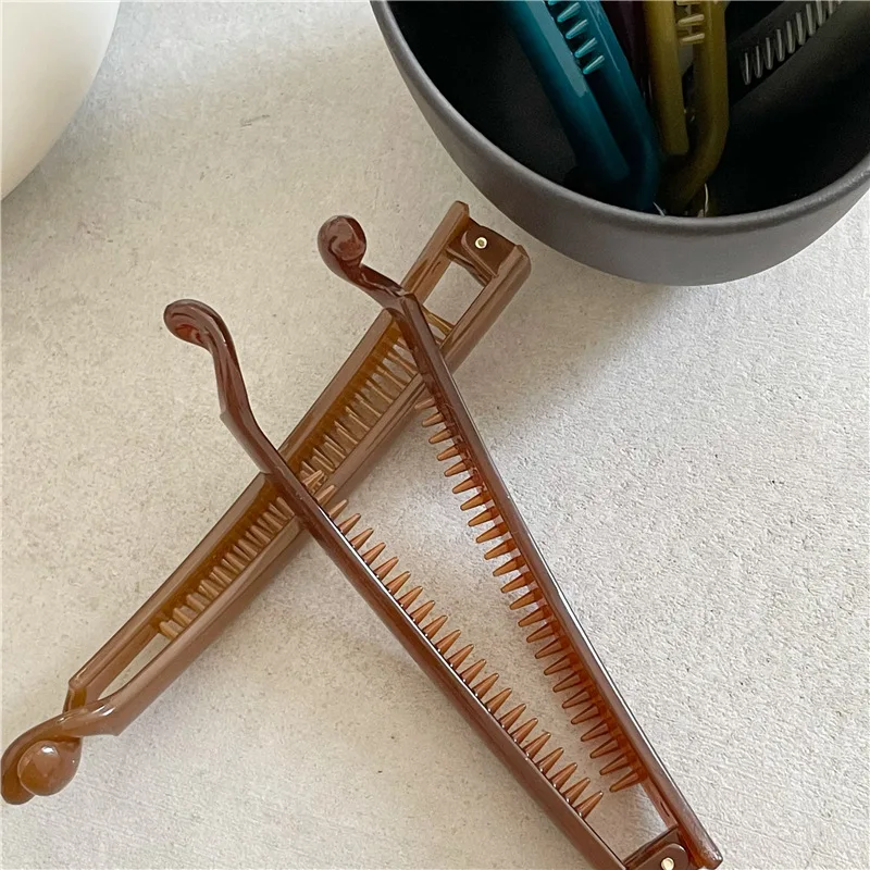 Fashion Korean Style Amber Acrylic Hair Barrette 1cm Thin Banana Hair Clip Women Simple Solid Hair Claw Ponytail Clip Headwear