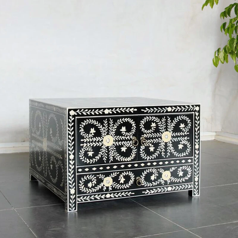 Solid wood hand-painted corner table Moroccan colored tea table side table