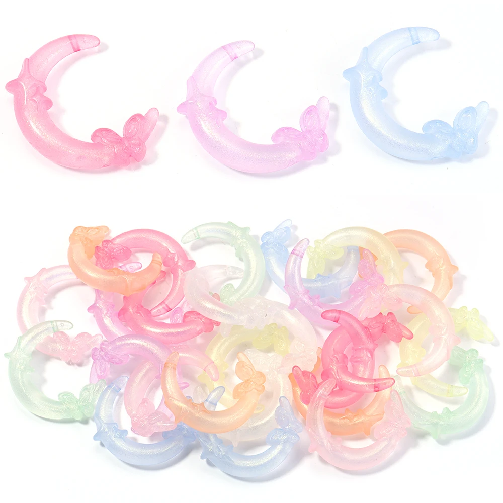 10pcs/lot Mondform Schmetterling Sterne Acrylperlen Mischfarbe lose Spacer Perlen für DIY Schmuck Herstellung Telefon Kette Befunde