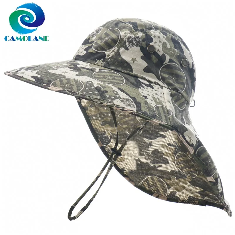 

CAMOLAND Male Summer UPF50+ Sun Hats With Neck Flap Camouflage Bucket Hat For Women Men Outdoor Hiking Fishing Caps