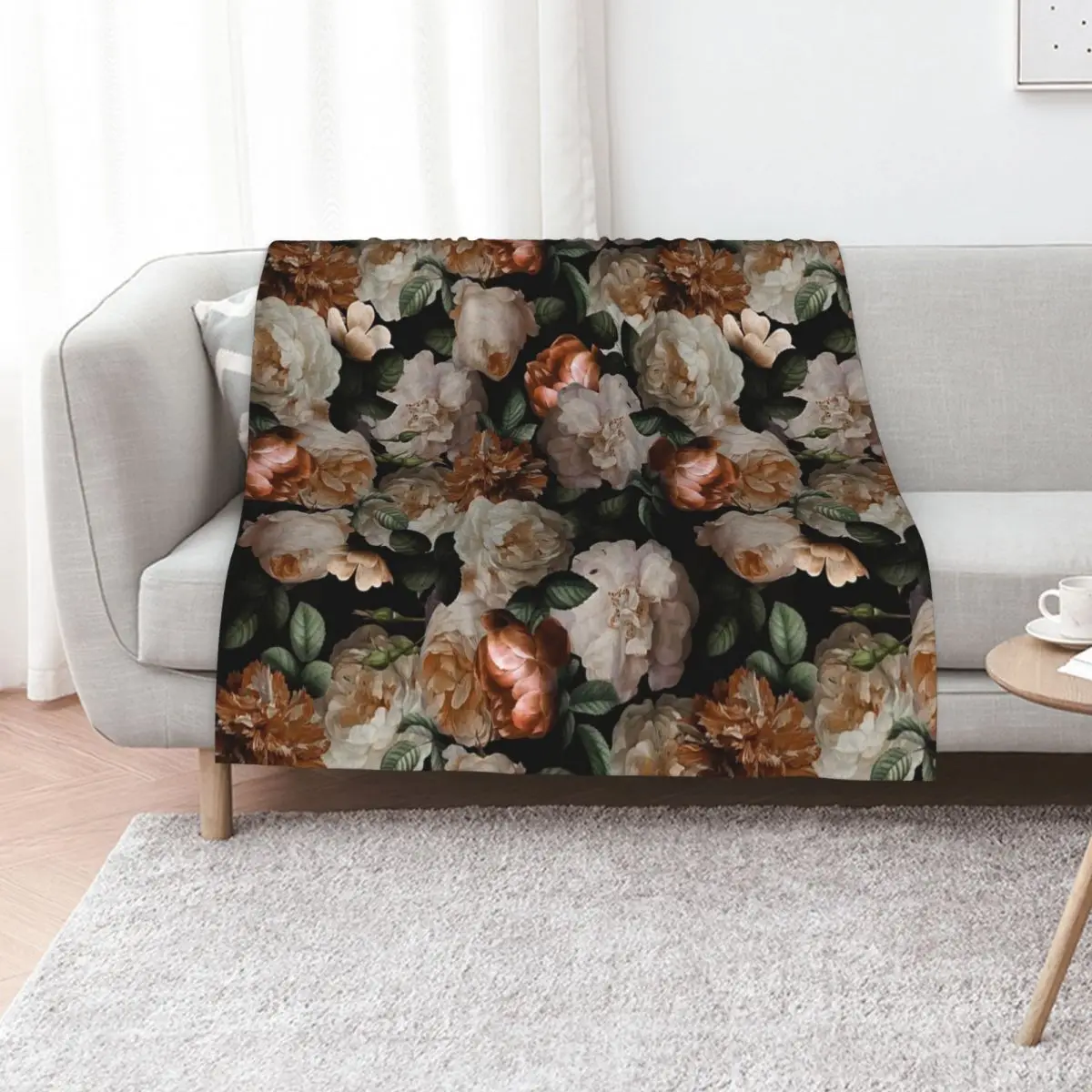 Antique Jan Davidsz. de Heem Lush Roses Flowers On Black Botanical Night GardenPattern Throw Blanket Luxury Blankets