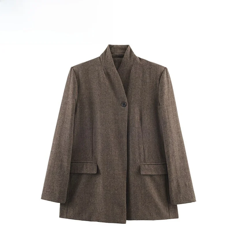 

Модный твидовый пиджак для женщин из утолщенного полиэстера, не требующий глажки, осенняя коллекция 2025