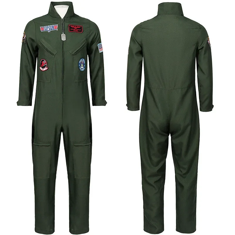 

Top Gun Cosplay Costume American Airforce Uniform Halloween Costume with Glass Army Green Military Pilot Bodysuit for Adult Kids