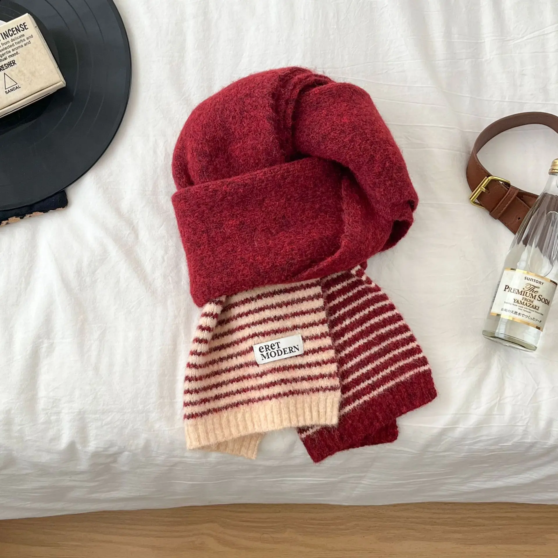 Striped Knitted Scarf for Women Autumn Winter Soft Warm Wool Neck Warp Korean Trendy Accessory