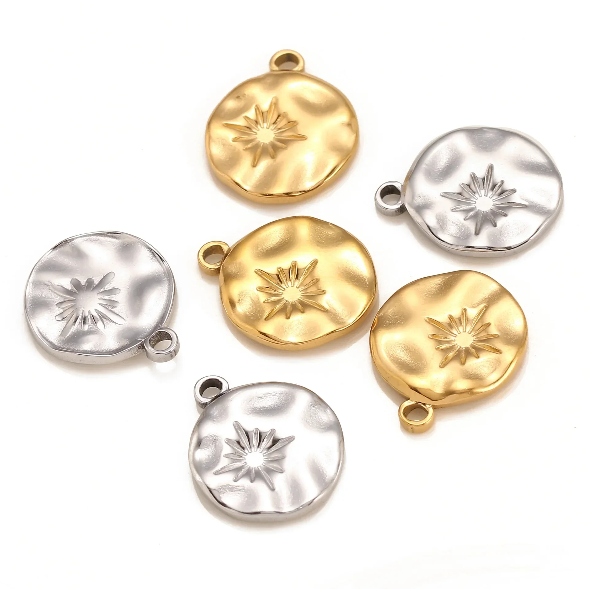 3 PCS Stainless Steel Six Pointed Star Charm Gold Silver Plated Circular Pendant for Women DIY Necklace Bracelet Jewelry Gift