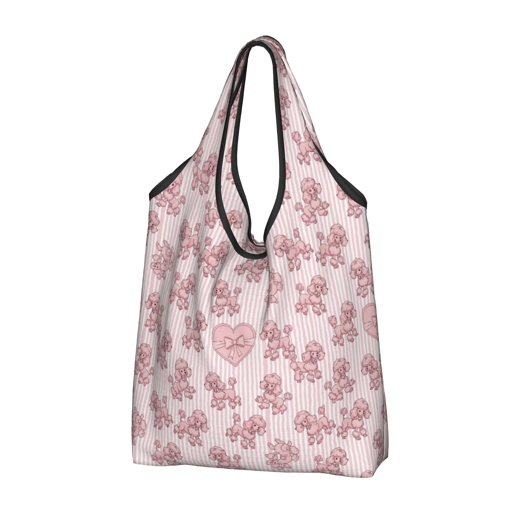 Recycling Pink Poodle Graphic  Shopping Bag Women Tote Bag Portable Pudel Dog Lover  Grocery Shopper Bags