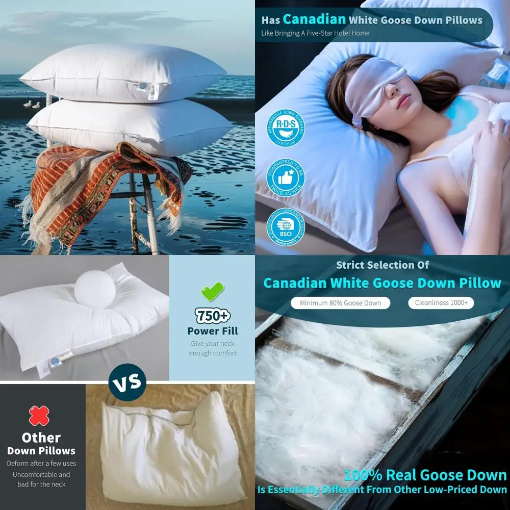 

Canadian Goose Down Pillows - Premium 750 Fill Power Set of 2, Ideal for Side Sleepers and Neck Support