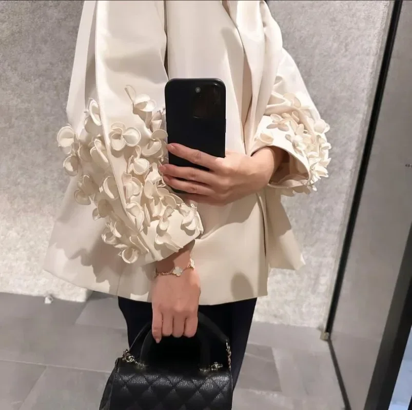 

Japanese Sweet Peter Pan Collar Blouse Shirts Pleated Embroidery Floral Long Sleeve Top 2024 Spring New Solid Chic Blusas Mujer