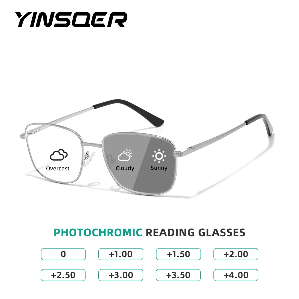 

Square Metal Frame Men Reading Glasses in Trend Photochromic Lens Luxury Sunglasses Women Optical Lenses with Custom Recipe +1