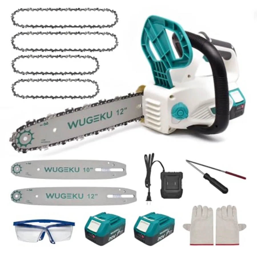 

12" and 10" Electric Chainsaw Cordless 20V Brushless Battery Chainsaws with 2 x 4.0AH Batteries - 4 x Chains Auto Oiler Tool-Fr