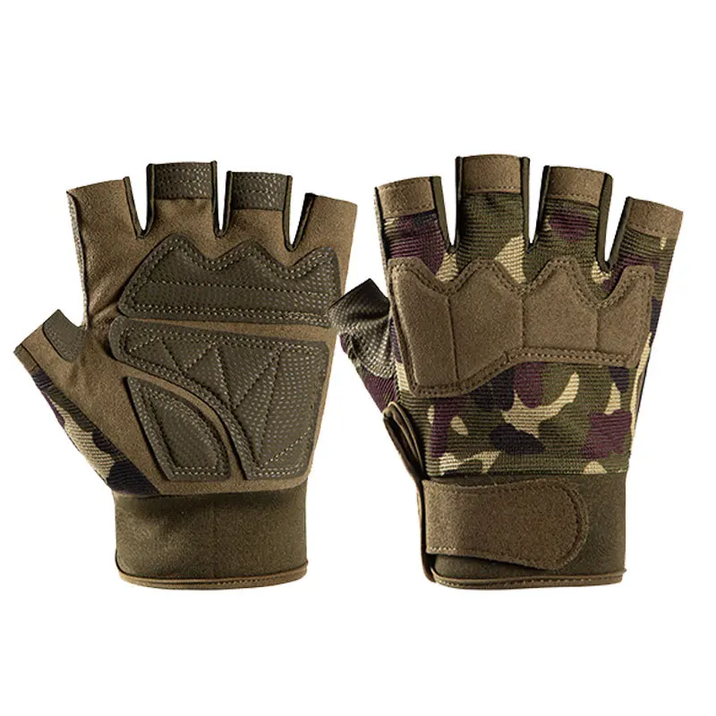 Men Women Camouflage Protect Mitten Outdoor Sport Fitness Half Finger Bicycle Cycling Glove N20