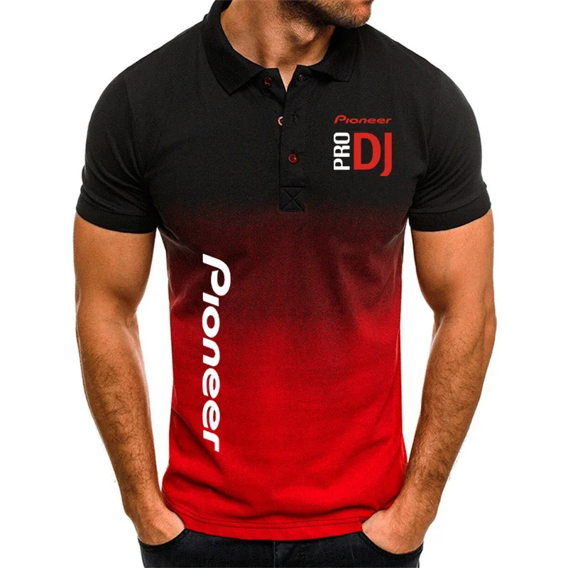 3D Gradient Harajuku Polo T Shirt For Men Fashion DJ Printed Lapel Shirts Color contrast design Outdoor Golf Short Sleeve Tops