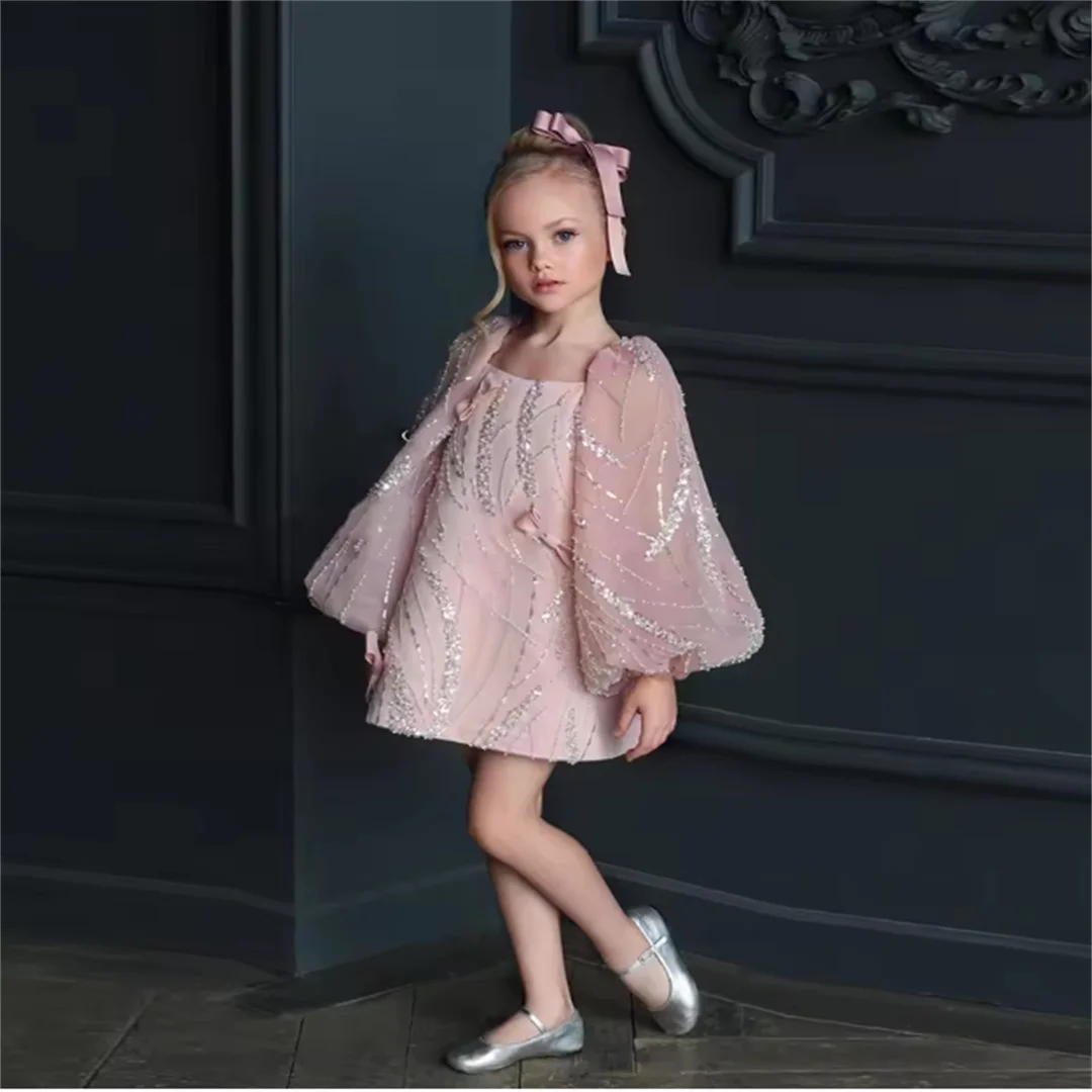 customized-pink-flower-girl-dress-for-wedding-appliques-sequins-full-sleeves-luxury-birthday-party-evening-banquet-ball-gown