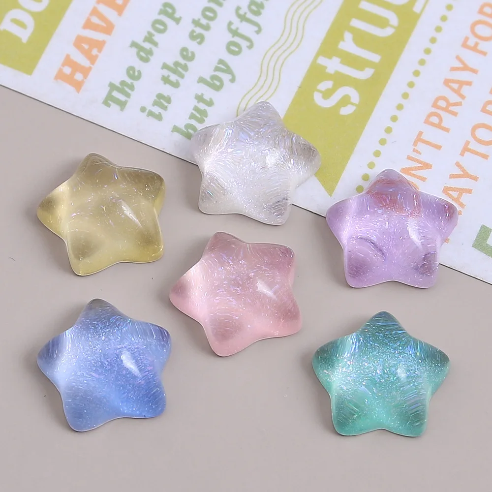 20PCS Mixed Mini Icy Transparent Star Resin Charms Blue Clear Yellow Purple Pink Green Flatback DIY Craft Supplies