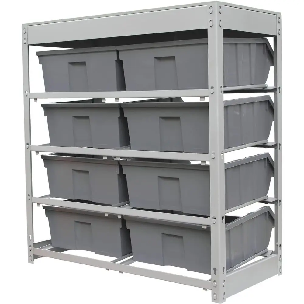 4-Tier Steel Rack with 8 Plastic Storage Bins - King's Organizer System