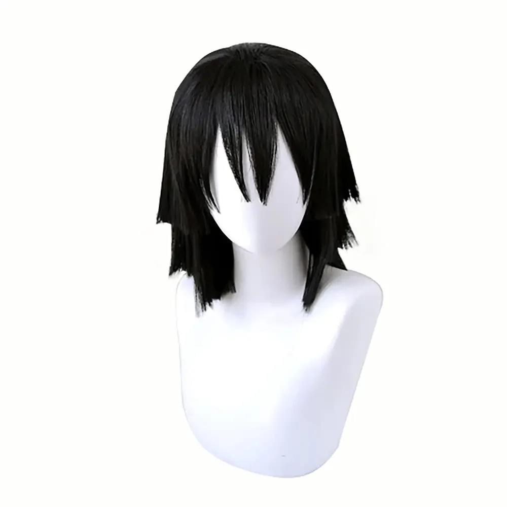 Iguro Obanai Schwarze Cosplay-Perücke Anime-Spiel Kurze Gerade Schwarze Kostüm-Perücke für Frauen Cosplay Synthetische Schwarze Perücken