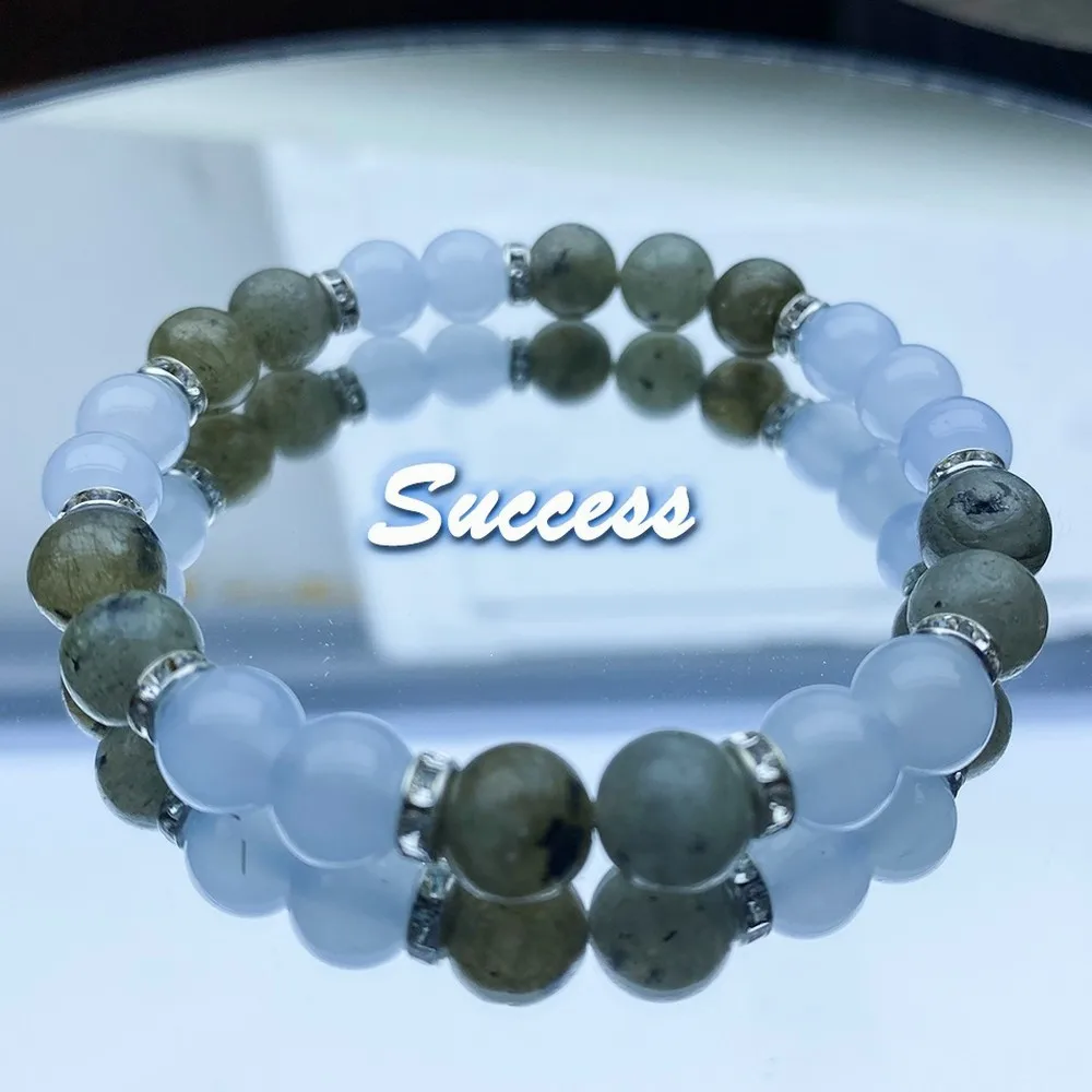 Natural Black Flash Stone Blue Glass Beaded Bracelet Unisex Stress Relief Calm Balance Energy Gift