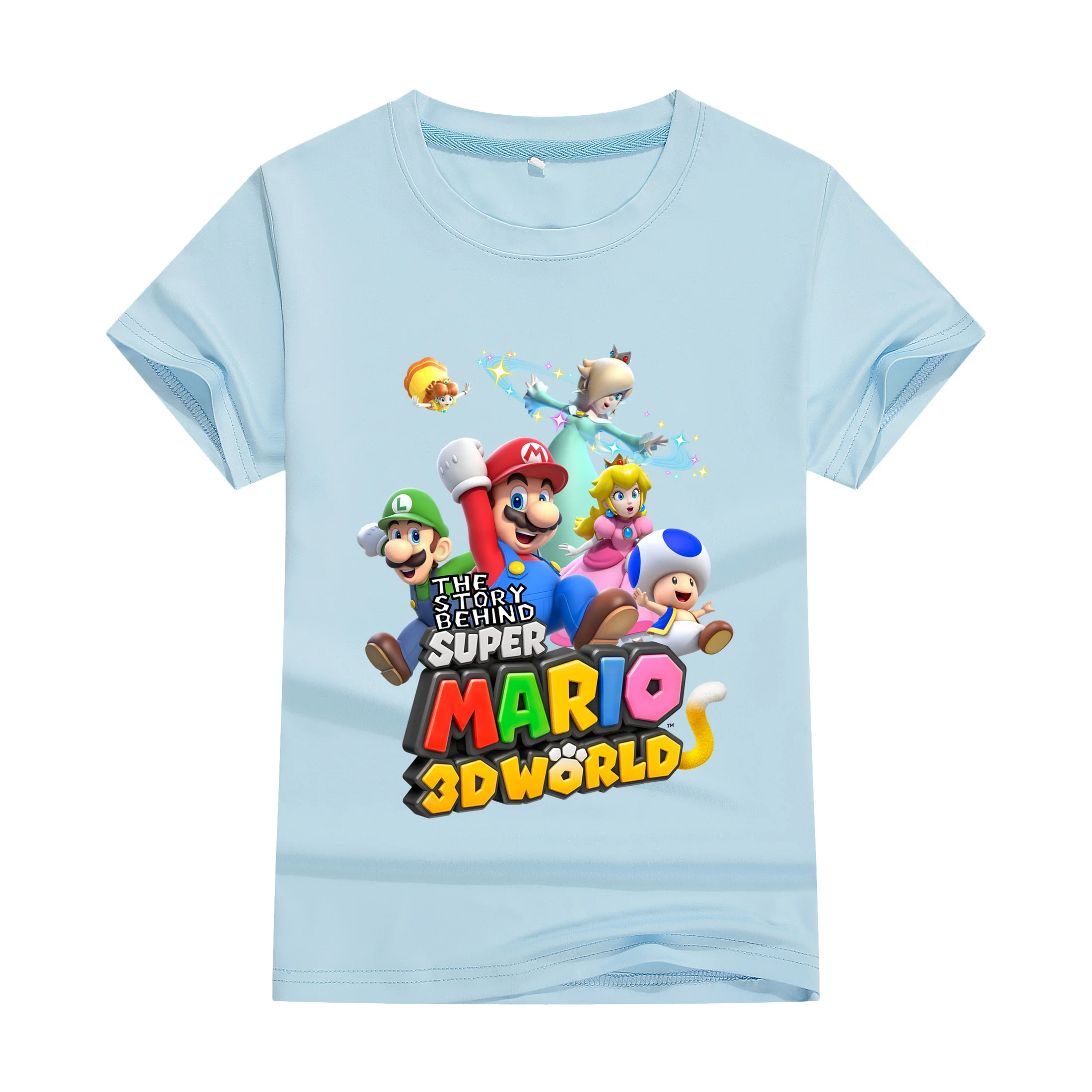 Camiseta de algodão estampada para meninos e meninas, gola redonda, manga curta, Mario Fashion, blusa casual, roupa de cima, verão, 2024