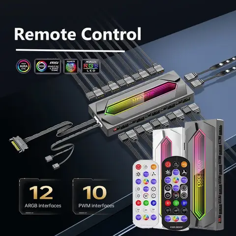 5V 3Pin 4Pin ARGB Aura Async/Sync/Remote Control ARGB&PWM Hub Adapter Interface Control Magnet SATA PC Case With Cool Fan CPU