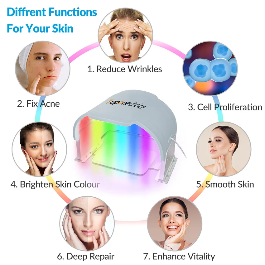 Equipamento de máscara facial LED, dispositivo de cuidado facial SPA, rejuvenescimento da pele luz, máquinas de beleza corporal facial, antienvelhecimento, 7 cores