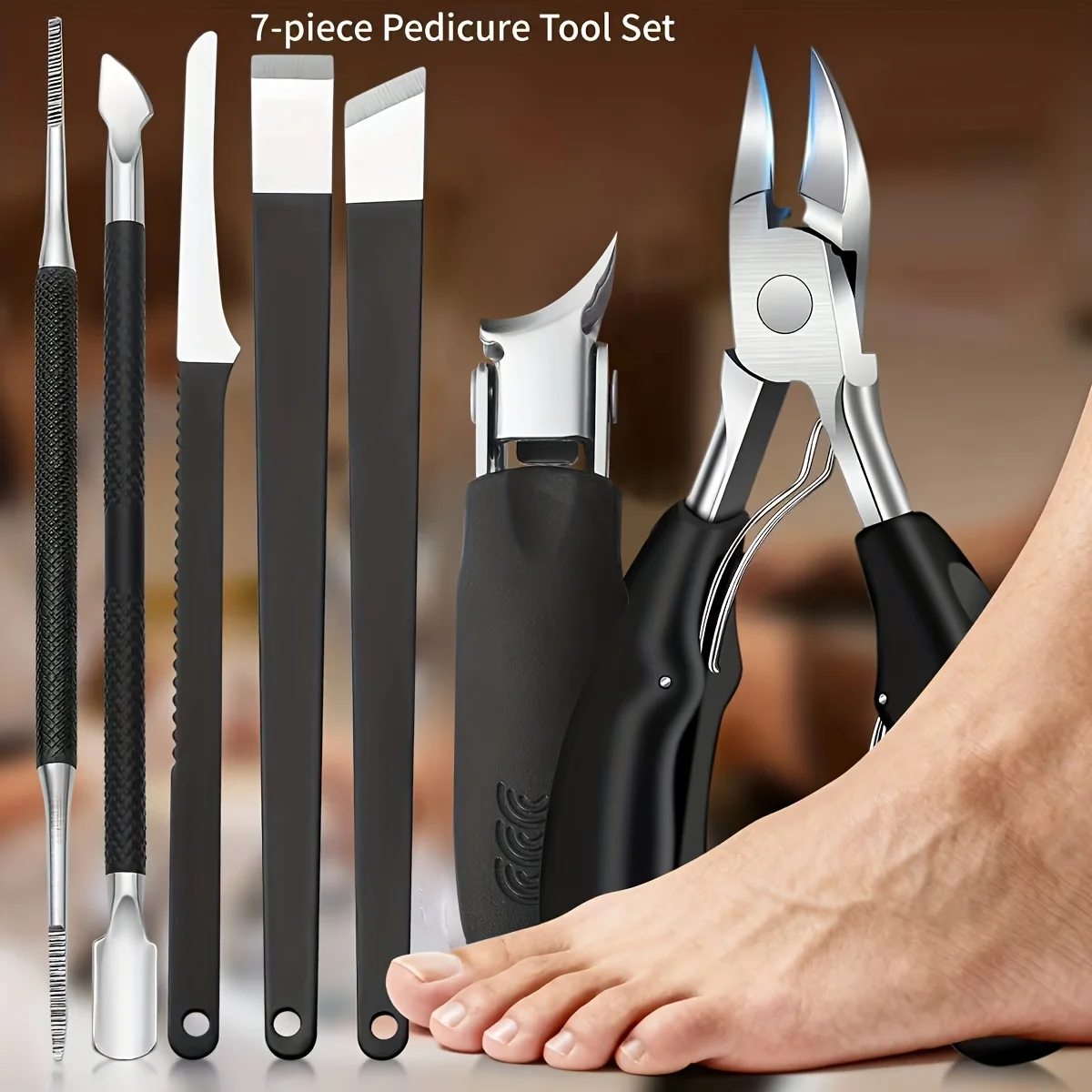 7pcs Modern Stainless Steel Nail Clipper Pedicure Set, Long Handle Eagle Beak Nail Clipper, Men's and Women's Manicure Pedicure