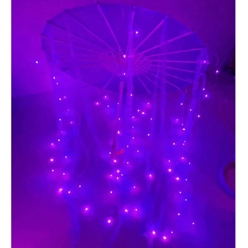 BLUE Purple LED Yarn Silk Cloth Decorative Umbrella Parasol Princess Lace Chinese Japan Umbrella Craft Party LED Cosplay