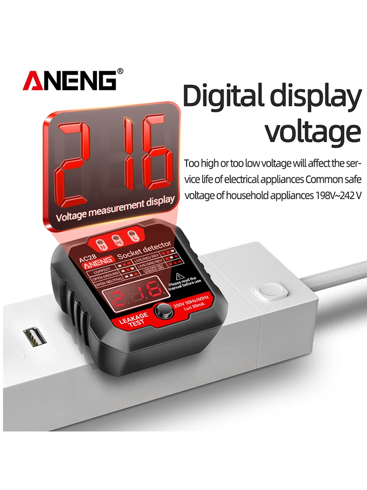 ANENG AC28 Socket Tester LCD Digital Display Test Power Socket US /EU Plug 50Hz/60Hz for Testing Power Socket / Leakage Switches