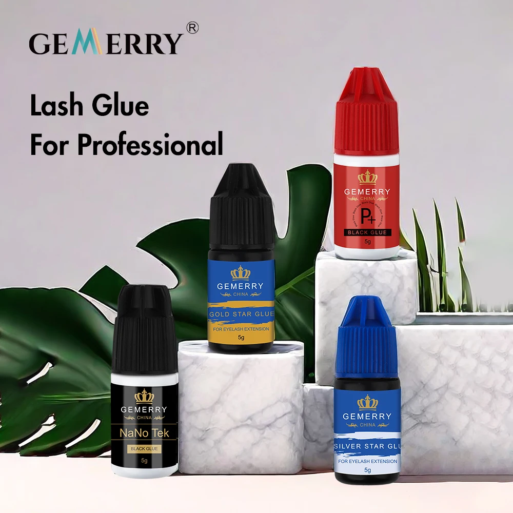 Gemerry Eyelash Extension Glue 5g Strong Bonding 0.5S Drying Nano Tek P+ High Quality No Irritation Professional Lashes Glue