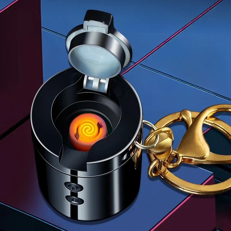 Creative Mini Multifunctional Keychain Charging Lighter LED Lighting Torch Tungsten Wire Igniter Outdoor USB Electric Lighters