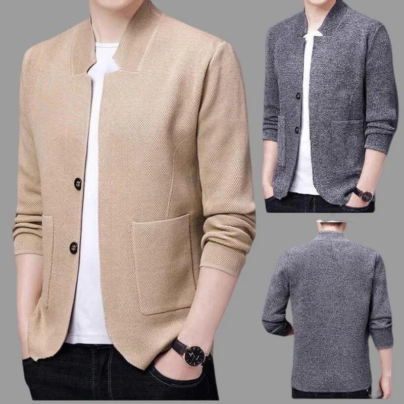 Men's Knitwear Cardigan Solid Color Casual Business Long Sleeve Suit Collar Sweater Cardigan Men Knitted Jackets