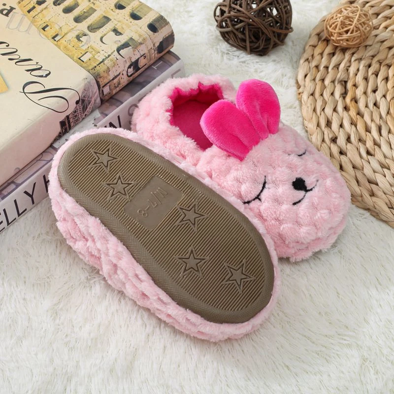 Fashion Toddler Girls Slippers for Winter Baby Loafers Plush Warm Cartoon Bunny Rubber Sole Children Home Shoes Indoor Footwear