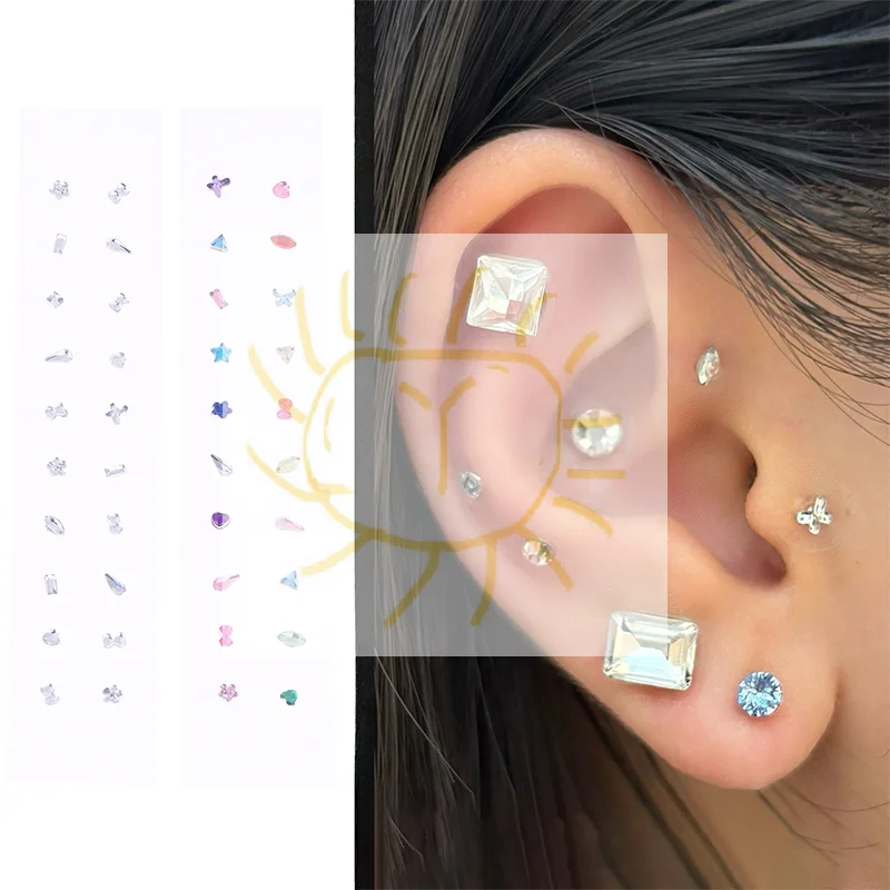 20 Pcs/Sheets Ear Seed Acupuncture Auricular Alien Colored Diamonds Disposable Ear Stickers Massage Therapy Needle Patch