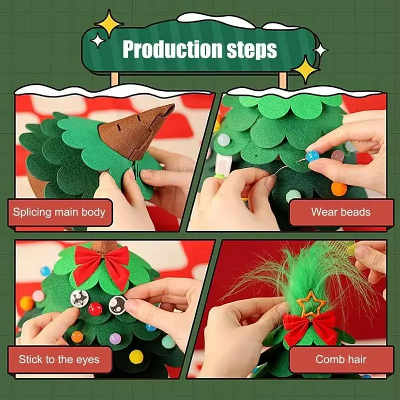 Árbol de Navidad de fieltro para niños, adorno de mesa de elfo hecho a mano, Kits de artesanía de fieltro para decoraciones navideñas