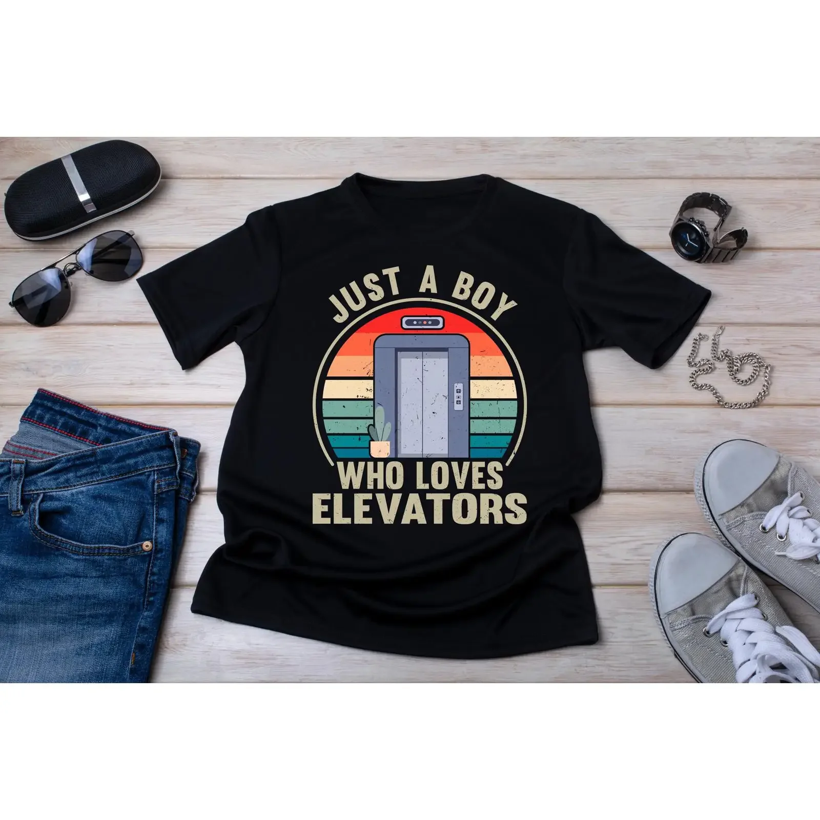 Vintage Elevator Lover T Shirt Retro Sunset  vintage Washed fashion homme streetwear Stylish Slightly Breathable Unisex graphic