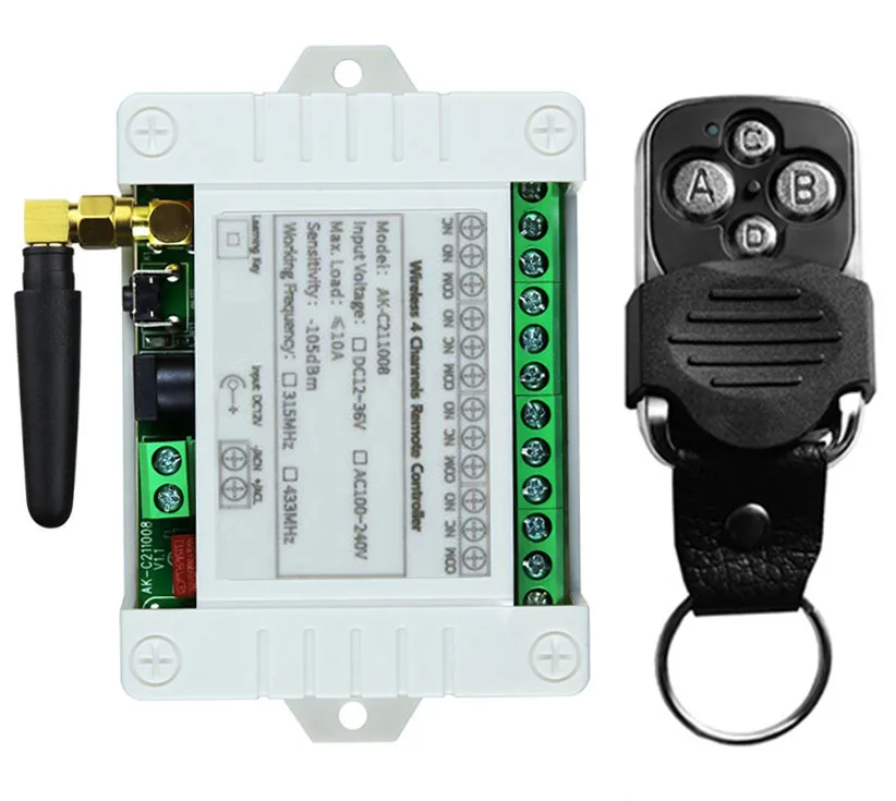 Universal Wireless Remote Control Switch 433MHz DC12V 24V 36V 4CH Relay Receiver Rf Transmitter For Garage/Gate/Motor/Light/Lamp